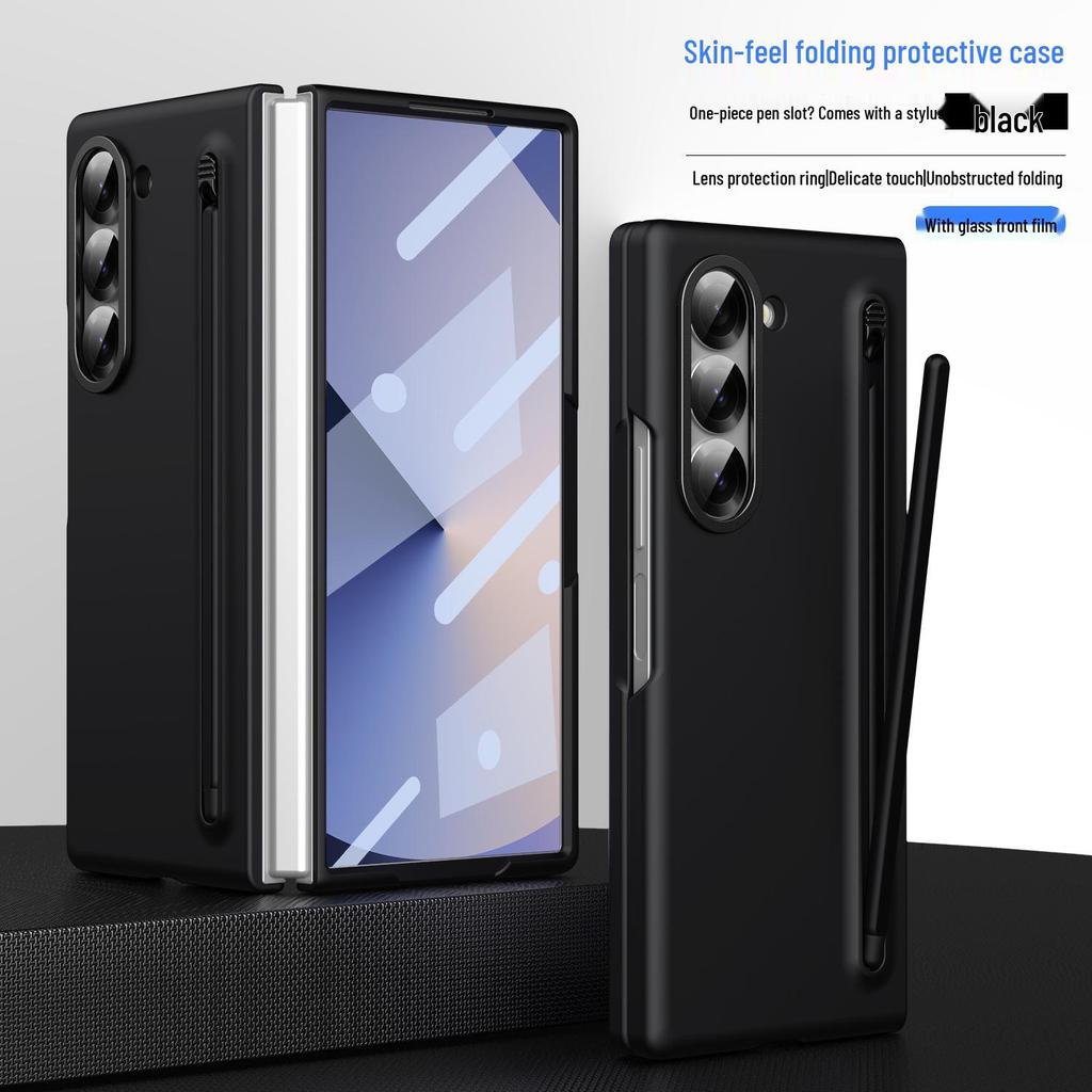 Чехол для Samsung Z Fold7/6: Совместимость с трансграничным использованием, Складной экран, Однотонный, Дизайн с ощущением кожи и держателем для стилуса