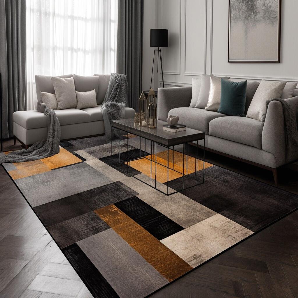 Black Brown Geometry Carpets for Living Room Modern Simple Plaid Room Decor Carpet Lounge Sofa Area Rug Soft Washable Floor Mat