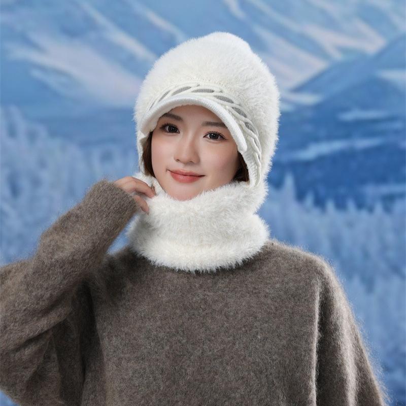 Флисовая Утепленная Вязаная Термошапка Женская Шерстяная Шапка Уличная Ветрозащитная Защита Шеи Цельная Шапка