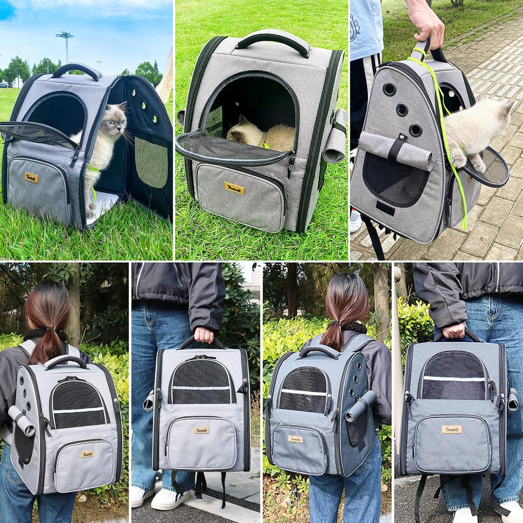 Tresbro Cat Pet Carrier with Locking Zipper and for Small Dogs and Small Ideal for Hospital and Disaster Dark Gray Backpack, 3-Sided Curtains,