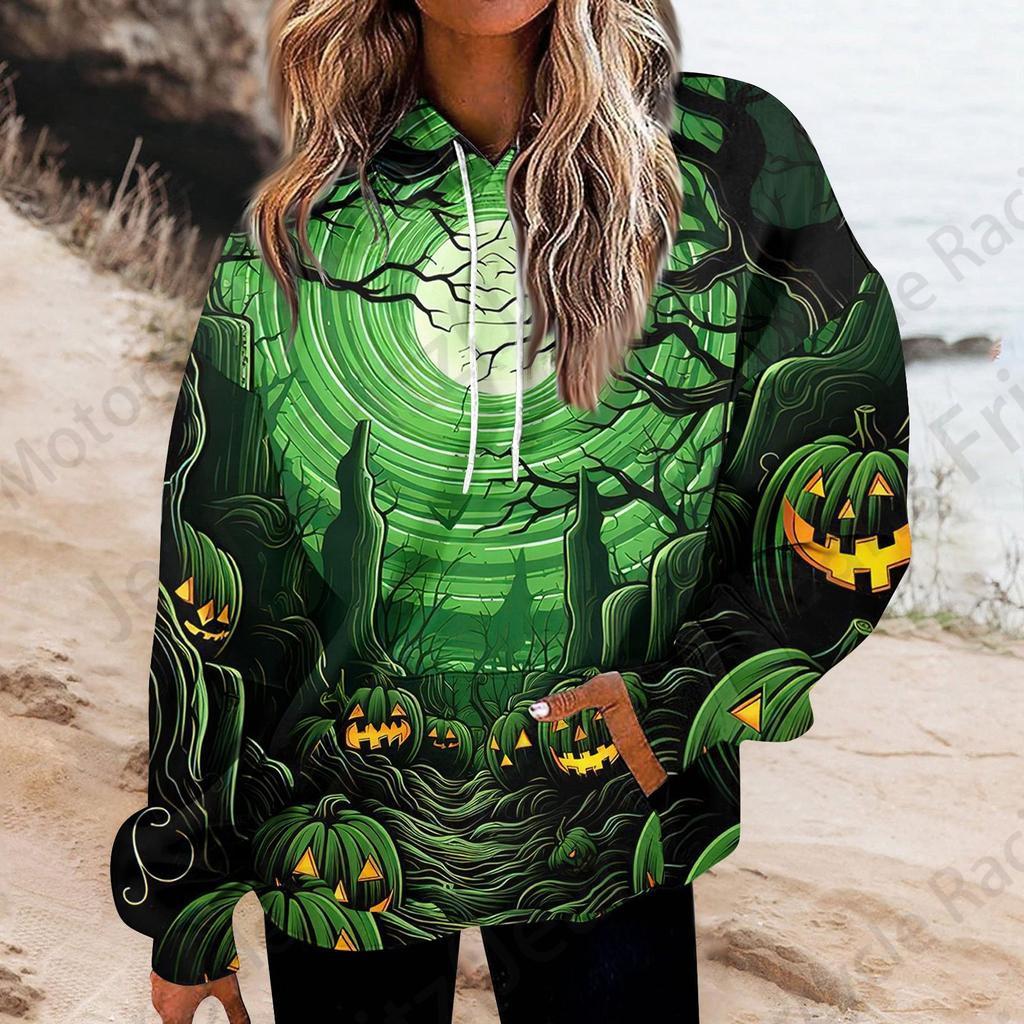 Хэллоуин 3D Печать Толстовка Женская Мода Большие Толстовки Женские Толстовки Пальто Девушка С Капюшоном Толстовка Зимний Спортивный Костюм Уличный Свободный