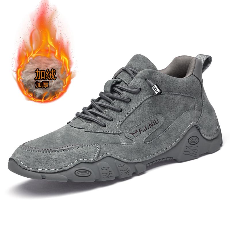 Модные новые мужские кожаные повседневные туфли ретро дышащие рабочие туфли нескользящие дышащие теплые утолщенные плюшевые мужские повседневные туфли из свиной кожи