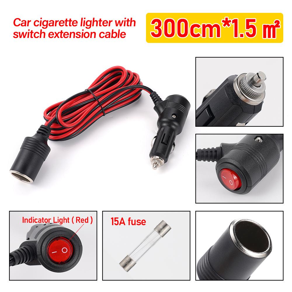 3M 15A Car Cigarette Lighter Extension Cable 12V/24V LED Indicator Cable Car Charger Cigar Lighter Socket Jack Multi Socket