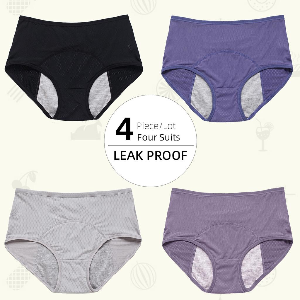 4Pieces/Lot Large Size Mesh Breathable Before and After Menstruation Leak-Proof Pants Medium and High Waist Underwear for Women Briefs