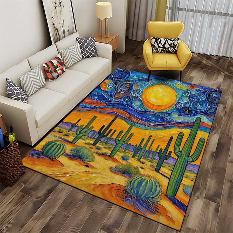 Van Gogh Starry Night Desert Style Cactus Modern Art Carpet Rug Suitable for use as an anti-slip for living room bedroom sofas