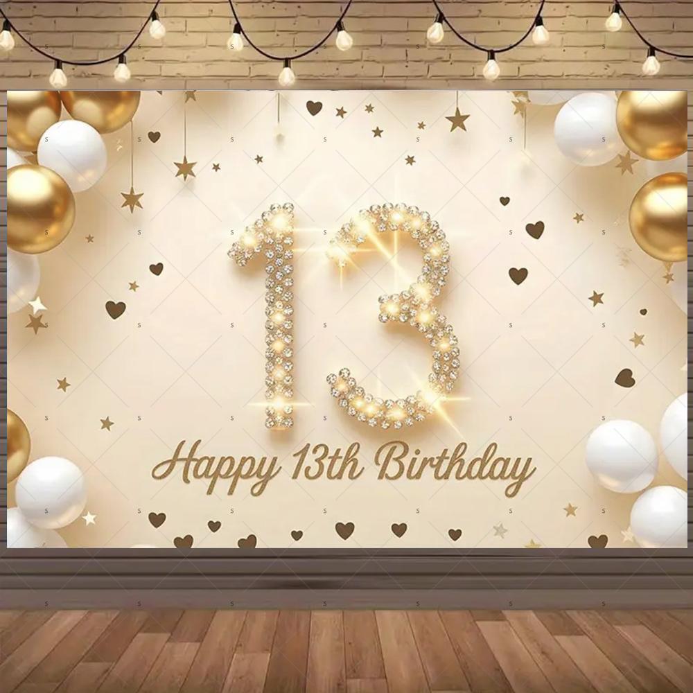 13th Birthday Partys Decoration Backgound Surprise Colorful Glitter Balloon Child Gift Banner Family Photography Props Backdrop
