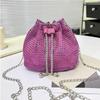 Women Fashion Diamonds Rhinestone Bucket Bags Retro Pearl Chain Ladies Shoulder Bags Shiny Small Crossbody Bags Female Handbags