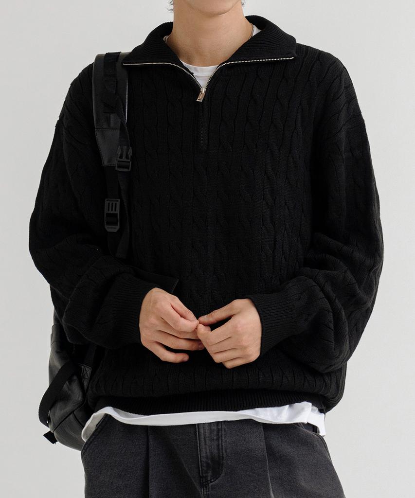 LEMAIN SECOND Oversized Voluminous Washable Half-Zip Cable Knit_6 Colors