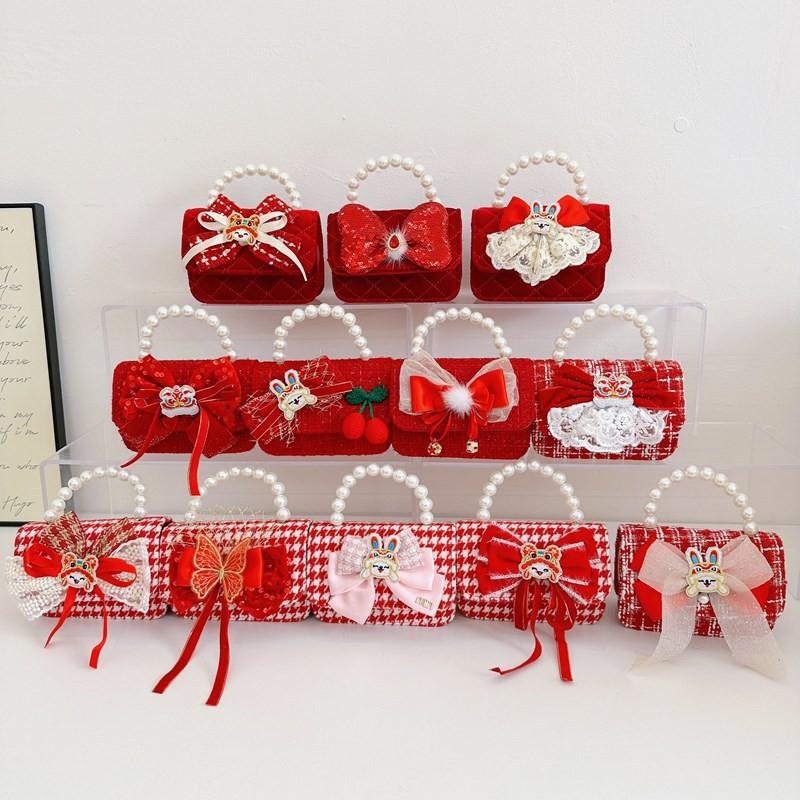 Charming Red Pearl Handbag For Girls Adorable Small Shoulder Bag For Kids