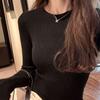 Round Neck Slim Pullover Top Inside Long Sleeve Knitted Base Shirt German Velvet Thread T-shirt for Women with Tight