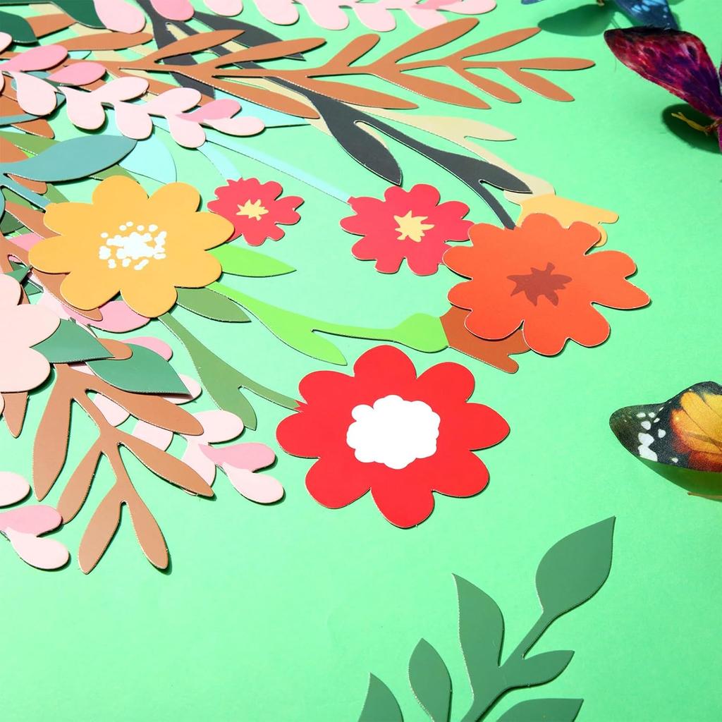 Yeaqee 2 Pcs Flower Banner Garland Double-Sided Colorful Waterproof Flower Birthday Party Decoration Paper Backdrop for Birthday Wedding Baby