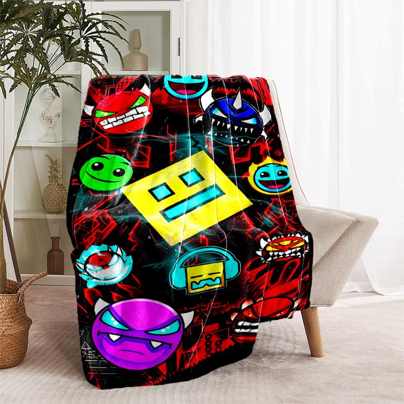 1pc Blanket Geometry Dash Print Design, Lightweight Blanket for Sofa, Bed- Soft &Warm, Gift for All Seasons like Christmas, Halloween