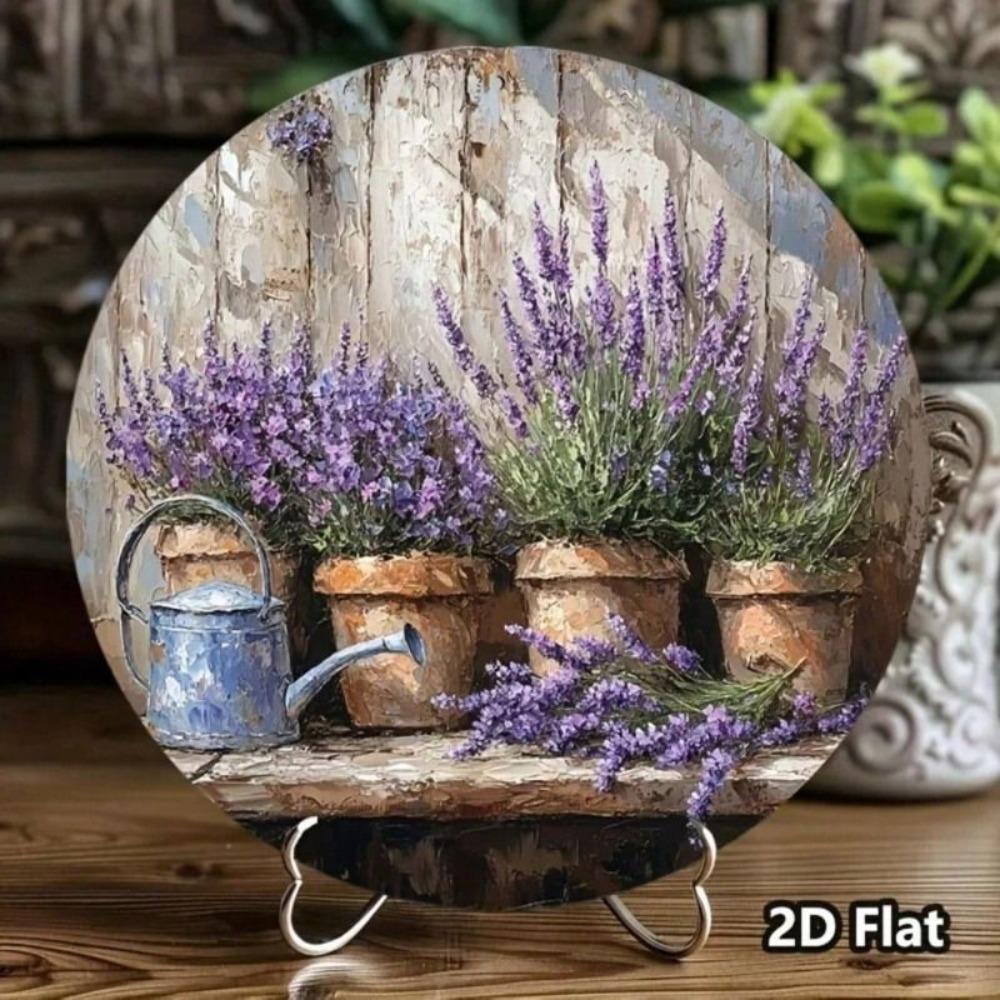 Vintage Round Metal Lavender Painting - Retro Aluminum Wall Art Sign for Home Bar Garage