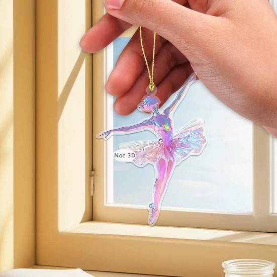 Sparkling Ballerina Christmas Ornament 2D Acrylic Hanging Decor for Tree Car Mirror Home Display Festive Dance Figure