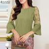 Womens Casual Lace Patchwork 3/4 Sleeve Loose Blouse