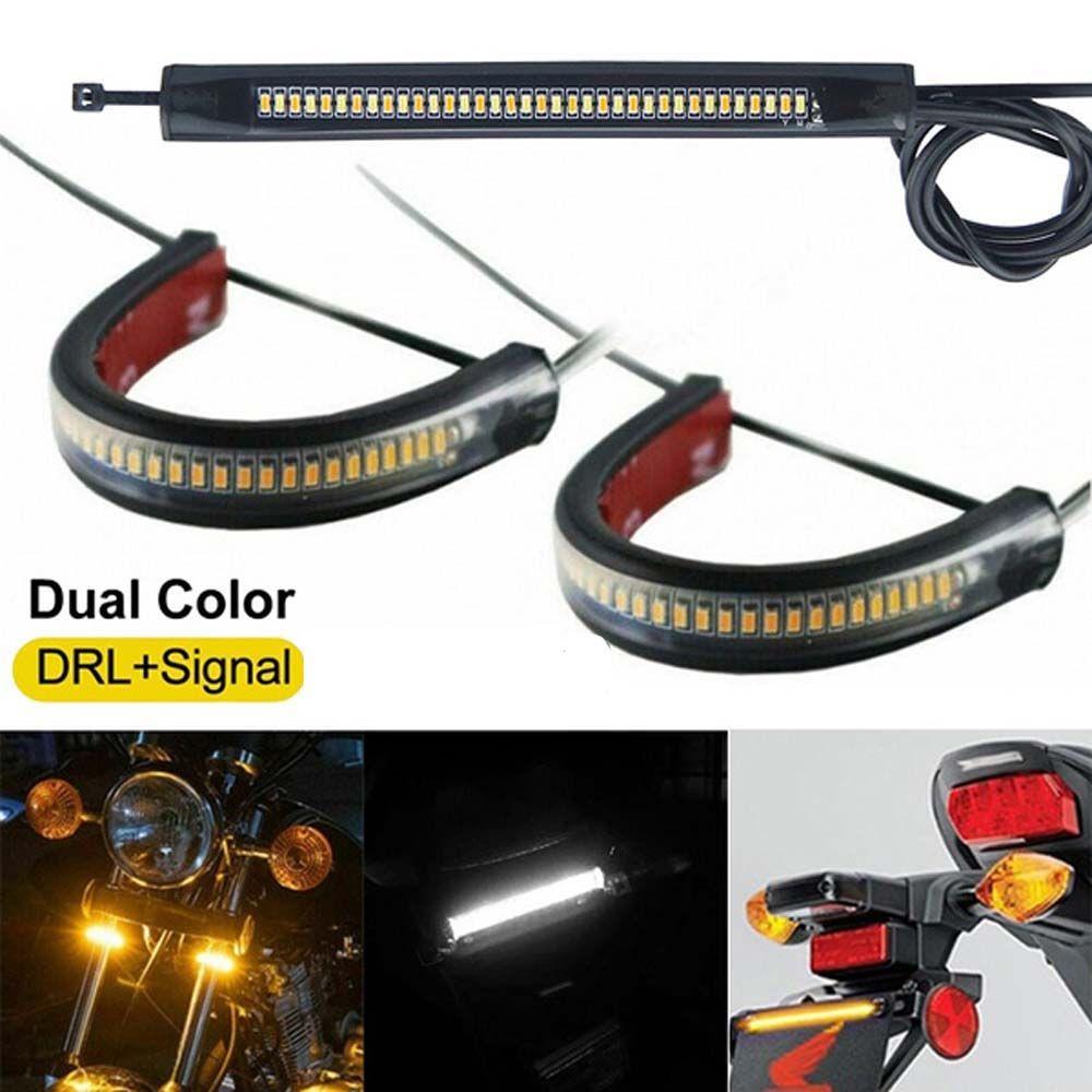 Motor Flasher Light Ring Fork Strip Lamp Motorcycle Turn Signal Light LED Daytime Running Lamp