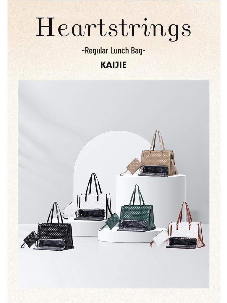 Insulated Black Diamond Lunch Bag with Handle & Shoulder Strap for Work or Picnic