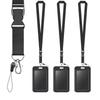 Black ABS Sliding Push-Pull ID Badge Holder with Clip and Phone Lanyard