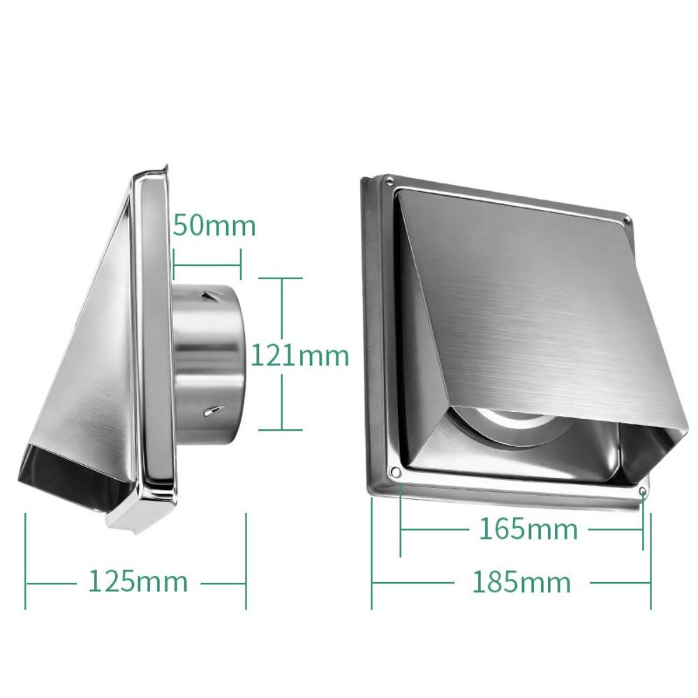 Durable 4" 5" 6" Air Vent Black/Silver Stainless Steel Extract Valve Square Ventilator Ventilation System