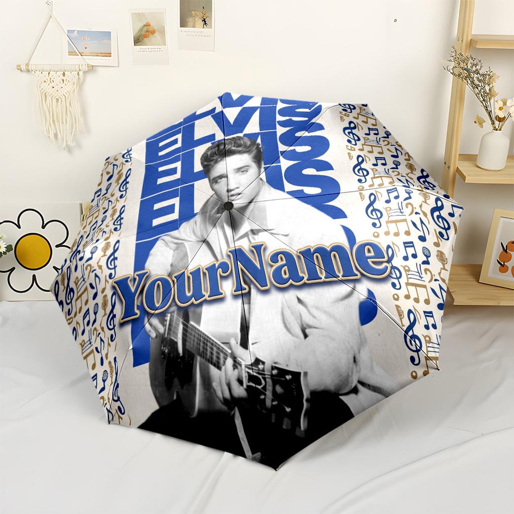Elvis Personalized Text Umbrella Outdoor Automatic Umbrella Retractable Design with 8-Rib Durability Lightweight All-Season Umbrella for Travel Elegan