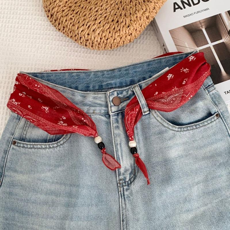 Silk Scarf New Literary Scarf Shawl Cashew Flower Headband Versatile Multi-purpose Pearl Triangle Scarf Waist Tie