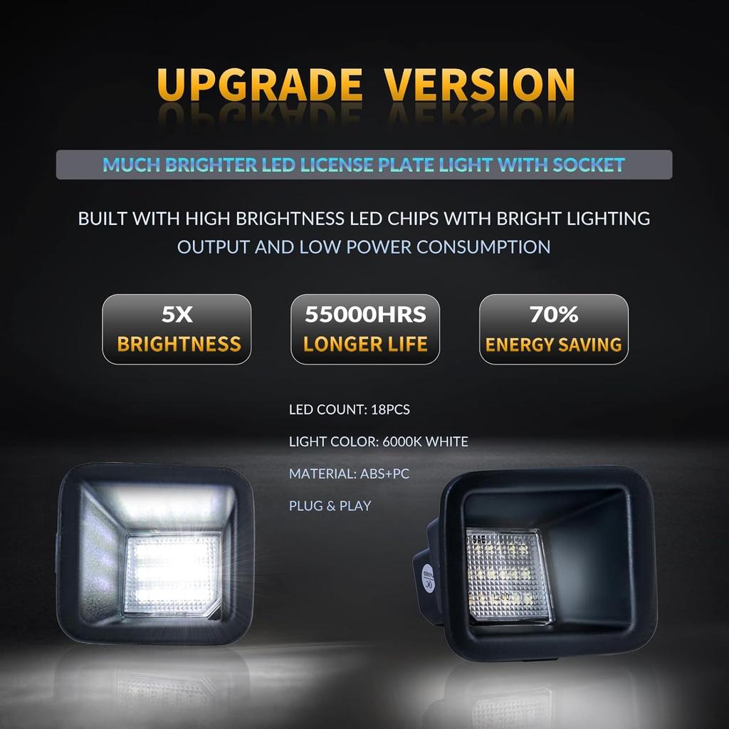 LED License Plate Light For 2017-2025 Ford F250 F350 F450 Super Duty Pickup Truck Tag Lamp Assembly With Socket, 6000K White 2PCS