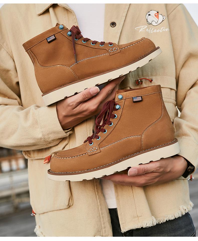 Мужские рабочие ботинки средней высоты из желтой коровьей кожи в стиле ретро