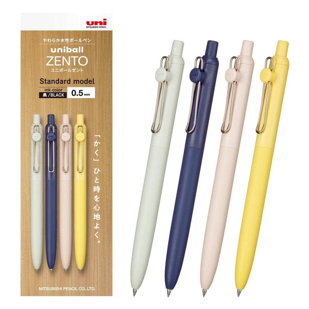 Mitsubishi Pencil Uniball ZENTO [Все 2 размера 0,38 мм/0,5 мм] Набор шариковых ручек на водной основе, 4 штуки, Стандартный