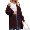 Long Sleeve Hollow Knit Open Front Outwear Women Plain Color Side Split Sweater Outwear with Pocket
