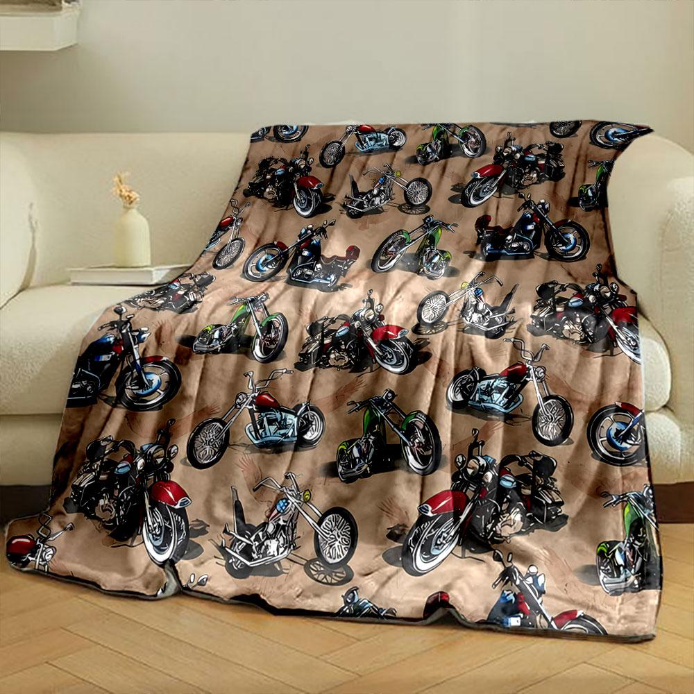 Motorcycle Pattern Cozy Blanket bedroom Blanket for Livingroom Couch lunch break Soft throw for Friend's festival Gift