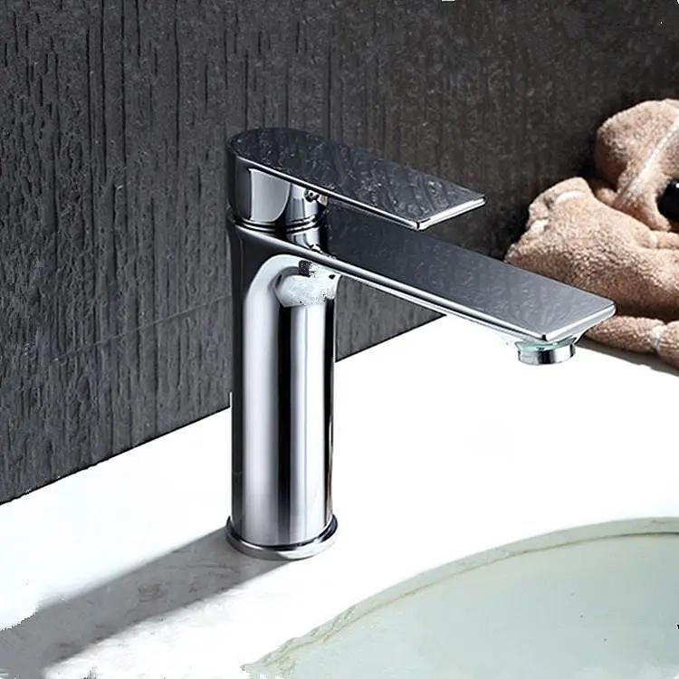 Hot Selling Modern Single Handle Chrome Plated Silver Color Stainless Steel Deck Single Hole Basin Mixer Ceramic Valve Bathroom