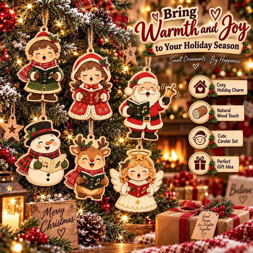 Wooden Christmas Hanging Plaques Set of 6 Vintage Santa and Snowman Wall Decorations with Twine