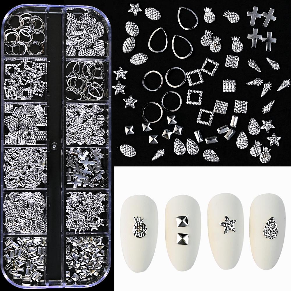 12Grid/box Золотые Серебряные Полукруглые Бусины Икры Подвески для ногтей 1/2/3/5 мм Плоские Круглые Стальные Бусины для ногтей Микро Шарики Маникюрные Бусины