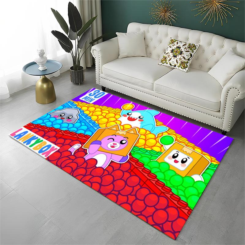 Lankybox Happy Boxy Foxy Rocky CartoonNon-Slip Area Rug for Living Room,Bedroom,Playroom,Soft Carpet Floor Mat Home Decor Rug