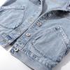 Fall Spring Lady Denim Coat Single-breasted Sleeveless Hooded Pockets Loose Jacket Drawstring Short Type Daily Wear Waistcoat
