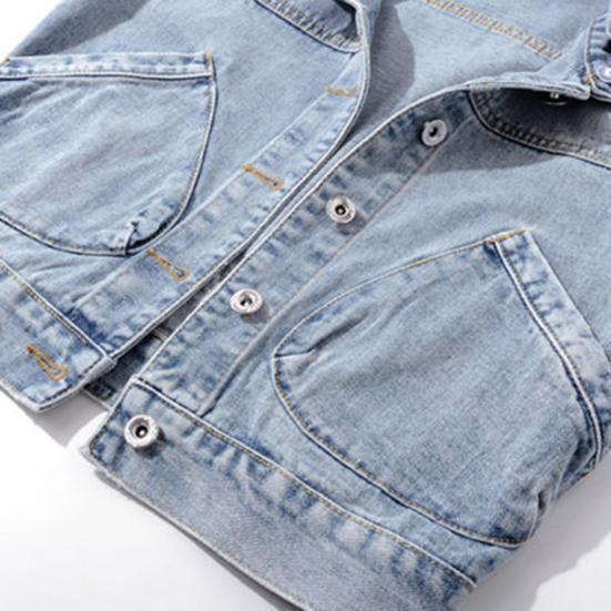 Fall Spring Lady Denim Coat Single-breasted Sleeveless Hooded Pockets Loose Jacket Drawstring Short Type Daily Wear Waistcoat