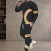 Men Plus Size Printed Two Piece Set Round Neck Long Sleeve Top Cuffed Pants