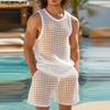 Two Pieces Men Hollow Sleeveless Tank Tops and Shorts Beach Outfits Sets 2PCS