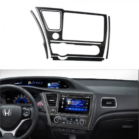 5Pcs For Honda Civic Coupe 2013-15 Carbon Fiber GPS Navigation Panel Cover Trim