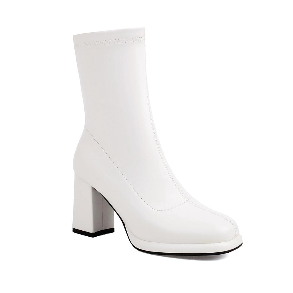 Krazing Pot PU Autumn Winter Shoes Super High Heels Platform Boots Square Toe Keep Warm Zipper Ankle Boots