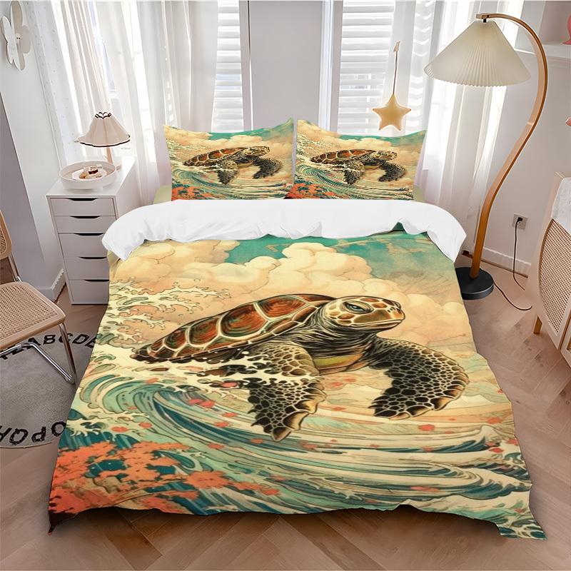 3pcs Turtle Wave Duvet Cover Set - Includes 1 Duvet Cover and 2 Pillowcases, No Quilt Core, All-Season Home Decor yy251111081