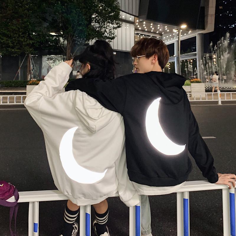 Толстовка с капюшоном Moon Reflection большого размера в стиле хип-хоп для пар Ins Man Толстовки Streetwear для мужчин Осень-зима Plus Velvet Hoodies