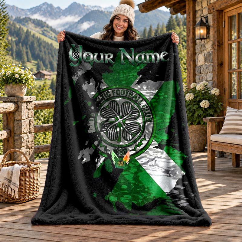 Celtic Football Club Custom Name Flannel Blanket Personalized Soft Warm Plush Throw Blanket Customized Gift for Family Friends