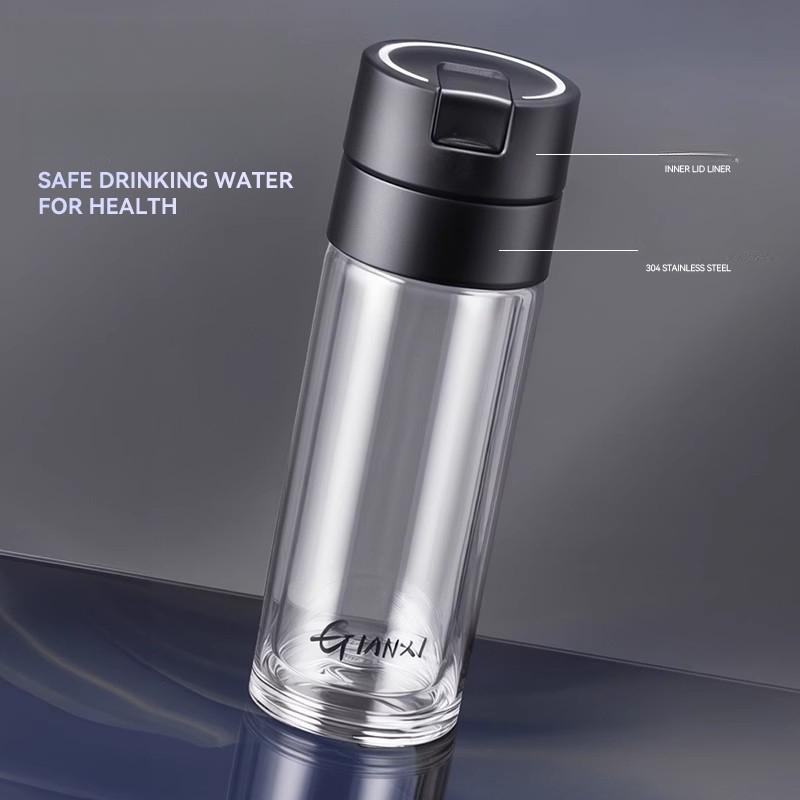 Стеклянная чашка с двойным термостойким стеклом, устойчивым к ожогам, открывайте крышку одним щелчком, портативная чашка для разделения воды и чая, деловые чашки