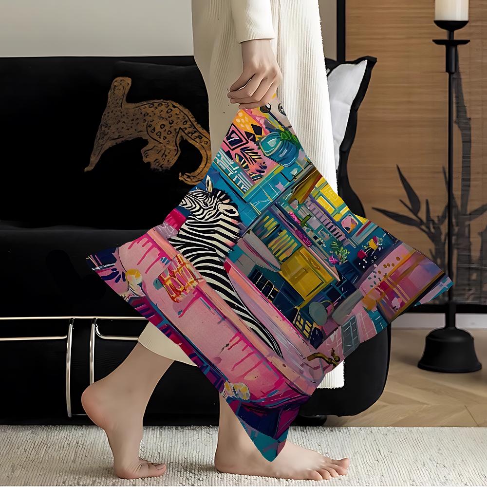 Colorful Bathtub Animal Tiger Zebra Black Cat Pillow Cover Sofa Cushion Cover Home Room Decoration Children Gift
