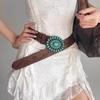 Western Belt with Retro Turquoise Buckle Retro Flower Pattern Faux Leather Women Cool Belt Outfit Accessory