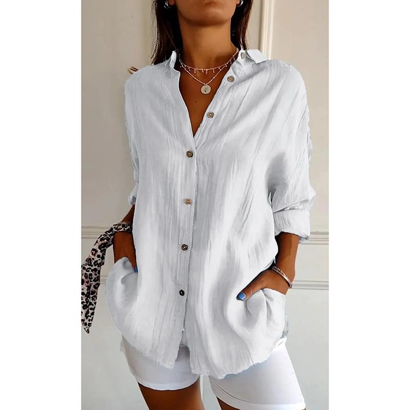 Новая модная однобортная повседневная рубашка больших размеров для женщин с отложным воротником, свободные женские однотонные блузки, топы, рубашки с длинным рукавом на весну и осень 25997