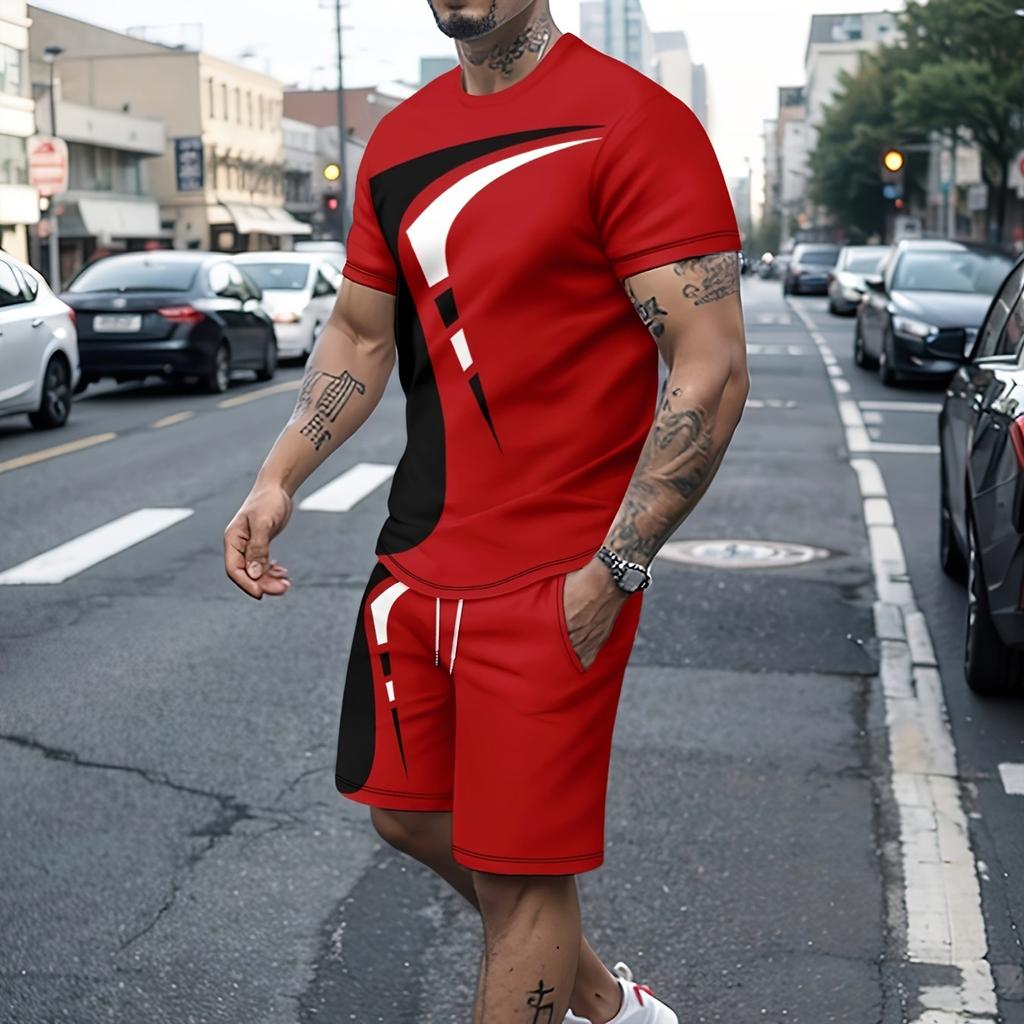 Стильный повседневный и удобный мужской комплект из двух предметов с короткими рукавами и шортами, модная летняя спортивная одежда