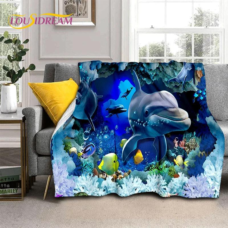 3D Illusion Underwater World Seabed Shark Dolphin Soft Flannel Blankets,Throw Blanket Comfortable Blanket for Beds Home Bedroom