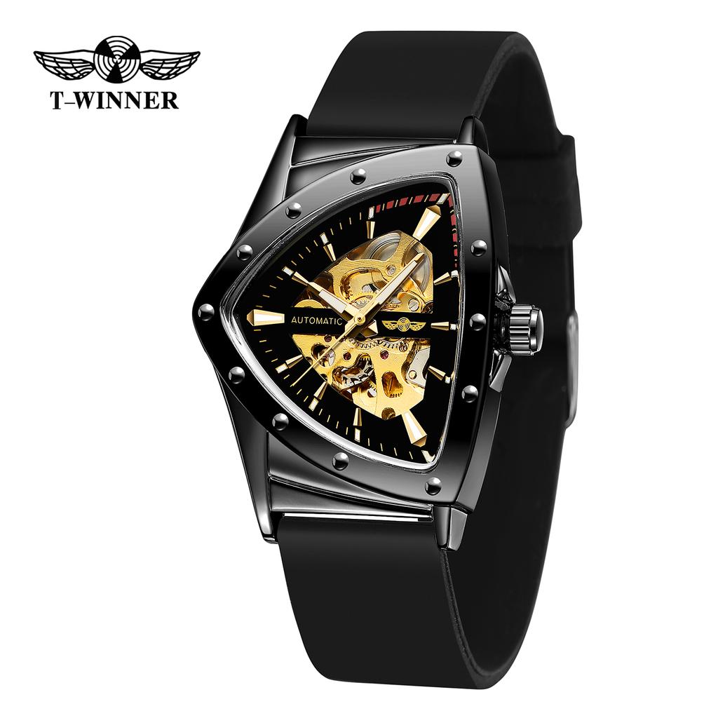 WINNER Sports Triangle Skeleton Automatic Men Watch Luminous Pointers Fashion Rubber Strap Luxury Military Mechanical Watches